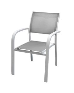 Chair with stackable arm, aluminum/textile, white/grey, 57x63xH87 cm