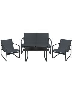 Set of 2 chairs + 1 double armchair + 1 table with glass back, anthracite gray, 60x74xH75 / 114x74xH75 / 75x44xH40 cm