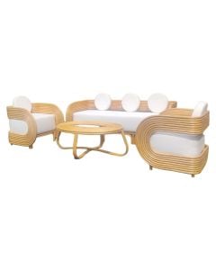 Set Eight Living 2 armchairs + 1 sofa + 1 table with glass, rattan, dark brown, armchair 90x104xH70 / sofa 90x165xH70 / table 75x115xH40 cm