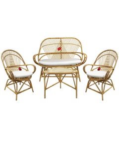 Set Pegin Living 2 chairs + 1 double armchair + 1 middle table, natural brown rattan, chair 45x45xH100 cm/armchair 110x45xH100 cm/table 55x55xH55 cm