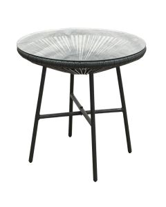 Round table with tempered glass, metal, black, Dia.50xH50 cm