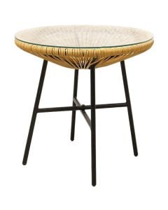 Round table with tempered glass, metal, black, Dia.50xH50 cm
