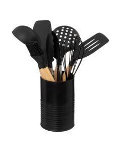 Serving spatula accessory set (PK 7), wood/metal, black, H30 cm
