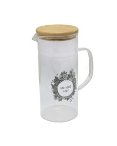 Jug water/liquids, glass/bamboo, transparent, Dia.9.5xH21 cm / 1.2 Lt