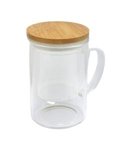 Double glass tea cup, glass/bamboo, transparent, H14 cm / 500 ml