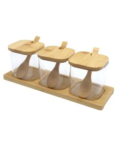 Set of preservation jars with spoon (PK 3), glass/bamboo, transparent, 350 ml