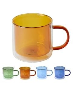 Double glass tea cup, glass, different shades, H7.5 cm / 240 ml