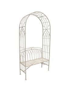 Bench with canopy, metal, white, 103x48x