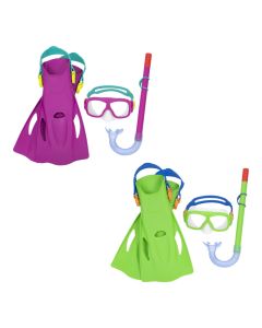 Swimming mask set with tube and paddles Bestway, polycarbonate/plastic, 2 different colors, no. 37-41 / 7+ years