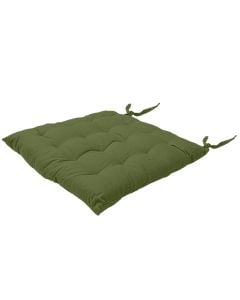 Chair cushion with laces, cotton, oil green, 40x40xH3 cm