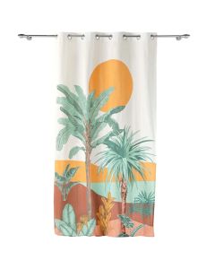Curtain with eyelets, 100% cotton, white with palmanova design, 140x260 cm