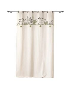 Curtain with eyelets, 65% polyester and 35% cotton, beige and green, 140x240 cm