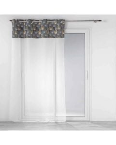 Net curtain with rings, 100% polyester, white and grey, 140x240 cm