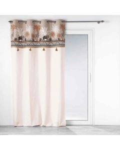 Curtain with eyelets, 100% cotton, white and taupe, 140x240 cm