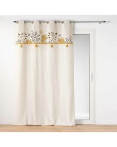 Curtain with eyelets, 100% cotton, white and yellow, 140x240 cm