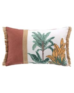 Decorative pillow, cotton and jute, white with palmanova design, 30x50 cm