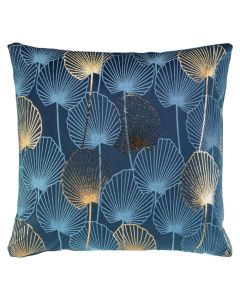 Velvet decorative pillow, polyester, blue/gold, 40x40 cm