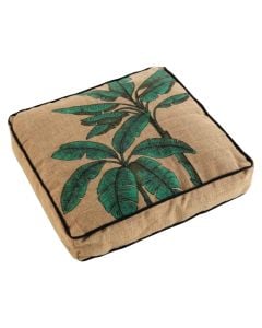 Floor cushion, jute, beige/green, 40x40x8 cm