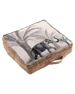 Floor cushion, cotton and jute, beige/grey, 45x45x10 cm