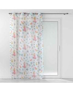 Net curtain for children with rings, 100% polyester, white with a cartoon character, 140x240 cm