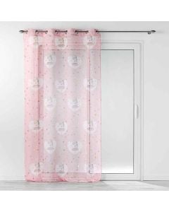 Net curtain for children with rings, 100% polyester, pink with a cartoon character, 140x240 cm