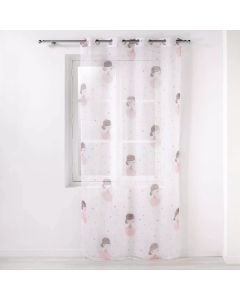 Net curtain for children with rings, 100% polyester, white with a cartoon character, 140x240 cm