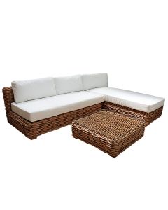 Corner sofa, rattan, natural brown, 200x190xH70/table 87x87xH25 cm
