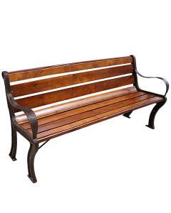 Flower garden bench, metal structure and wooden support, natural 156x58xH75 cm