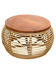 Bram round table, tropical wood/natural rattan, natural brown, Dia.65xH45 cm