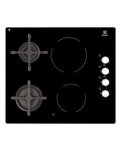 Hob Electrolux, 7600W, four programs, two gas fireplaces, two electric heatingplace, glass tempered, 55x47x4 cm