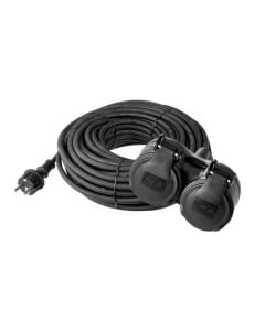Rubber Extension Cord, SCHUKO, 2 sockets, 3x1.5mm, IP44, 250 V~/16 A, 3680 W, H05RR-F3G 1.5 mm²