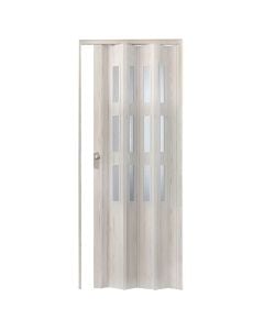 Folding door, PVC, with aluminum lock, 88.5x214 cm, white pine glass with glass, with 3D texture