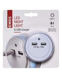 Night light, Emos, 3xLED, two USB outputs, 2.4A / 5V