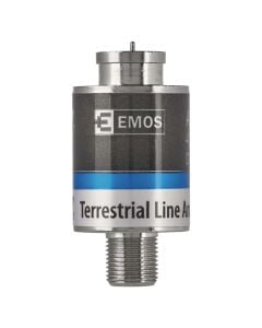UHF signal amplifier, Emos, 20 dB, 470–790 MHz, LTE filter 790–2200 MHz, 5–12 V DC, 65 mA, IP45, 2x4.2 cm
