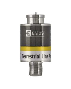 UHF signal amplifier, Emos, 30 dB, 470–790 MHz, LTE filter 790–2200 MHz, 5–12 V DC, 65 mA, IP45, 2x4.2 cm