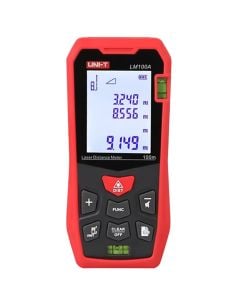 Laser Distance Meter, UNI-T, 100m, LCD, m/ft/in, 630~670nm, ﹤1mW, 0℃ - 40℃, 2xAAA, 12.2x5.2x2.95 cm