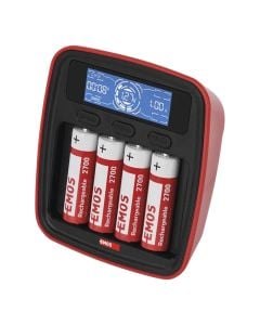 Battery charger, Emos, 2xAA/2xAAA, 1000–250 mA, USB-C, 11×9.9×3.9 cm