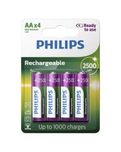 Rechargeable batteries, Philips, 4xAA, 1.2 V NiMH, 2500 mA