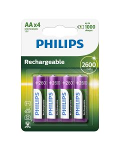 Rechargeable batteries, Philips, 4xAA, 1.2 V NiMH, 2600 mA