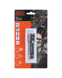 Flashlight, Black&Decker, 1 W, 60 lm, 1xLED, aluminum, 65 m, 1xAA, Ø2.8x9.7 cm
