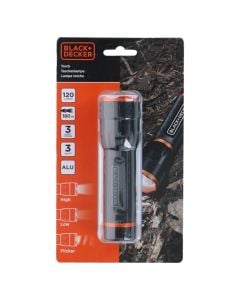 Flashlight, Black&Decker, 3 W, 120 lm, LED, aluminum, 180 m, 4xAAA, Ø4x14.2 cm