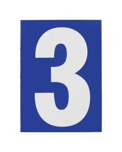 Number 3, PVC, with blue background, with adhesive, 65x90mm