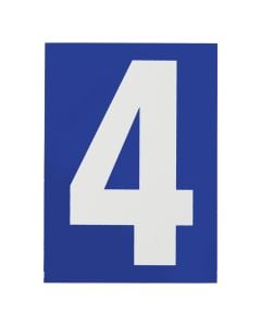Number 4, PVC, with blue background, with adhesive, 65x90mm