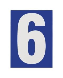 Number 6, PVC, with blue background, with adhesive, 65x90mm