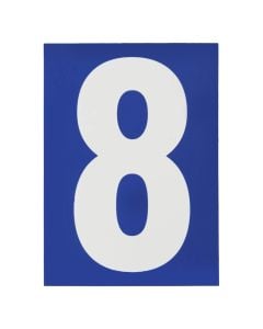 Number 8, PVC, with blue background, with adhesive, 65x90mm