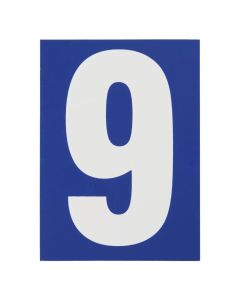 Number 9, PVC, with blue background, with adhesive, 65x90mm
