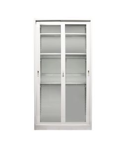 Metal filing cabinet, with 2 glass shelves, RAL 7035, H1850 x W900 x D400