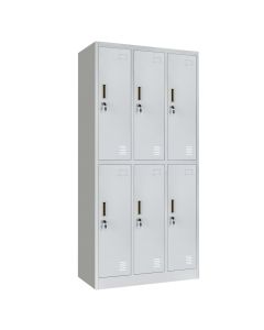 Door locker, for clothing with 6 individual lock with shelf + hinges, RAL 7035, H1850 x W900 x D450