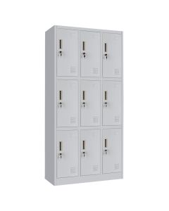 Door locker, for clothing with 9 individual lock with shelf + hinges, RAL 7035, H1850 x W900 x D450