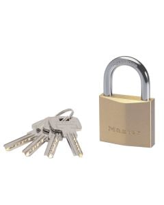 Masterlock padlock, Security level 6, 40 mm brass padlock- 22mm hardened steel shackle, 6mm diam. - high security 5 pins - reversible key, Indoor